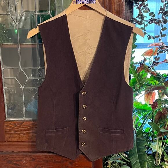Vintage Brown Felt Suit Vest Size M Button Front Pockets Men Unisex Regency Goth - Picture 8 of 16